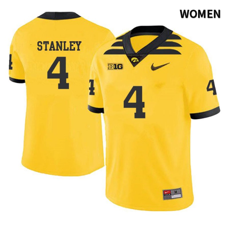 Women's Iowa Hawkeyes NCAA #4 Nate Stanley Yellow Authentic Nike Alumni Stitched College Football Jersey ET34R17DA